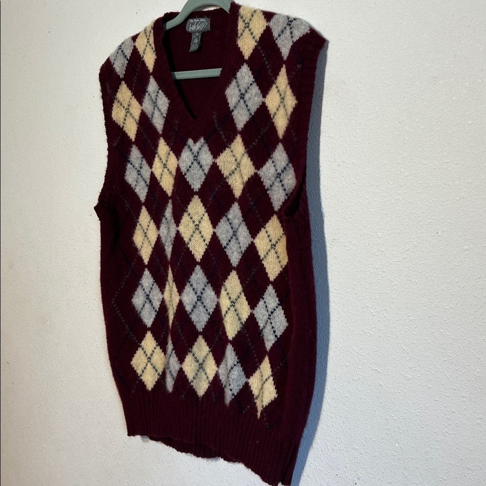 Lord & Taylors Argyle Vintage Virgen Wool Sweater Vest Diamond Pattern Size XL - Picture 3 of 9